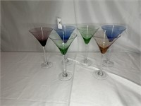 6 multicolor martini glasses