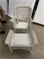 Wicker chair and ottomas