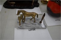 desk pen holder-2 brass horses on marble base