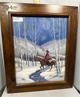 Painted scene on canvas of a lone Native American