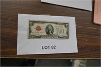 U.S. $2.00 bill 1928, one corner missing
