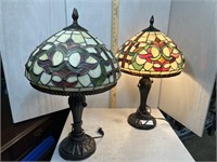Pair of stained glass lamps contemporary and cast