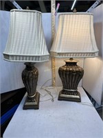 Pair cast metal table lamps with bamboo design