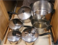6 nice clean stainless steel pots w/lids