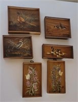 6 small wildlife paintings on wood