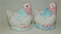 Hens on Pink Eggs Wearing Blue Bows