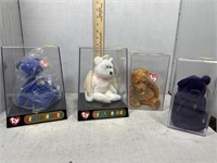 Four Beanie Babies in clear cases including a