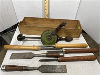 Six Vintage Wood Whittling tools and a Lakeside