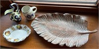 Leaf platter, Noritake, Delft mug(cracked) &