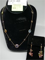 14kt Multi Gemstone Necklace And Earrings - 20" -