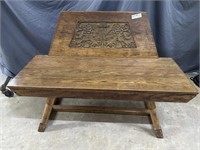 Oak carved Bench with decorative floral pattern