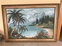Lou Berger signed tropical painting on canvas