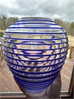 Contemporary blue striped art vase