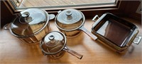 Fire King/Corning brown glass pots & pans
