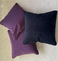3 velvety down filled pillows - 2 purple/1 black
