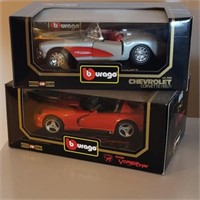 2 diecast cars - Burago Corvette and viper