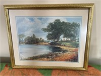 Pretty framed pastoral print approx 18”x22”