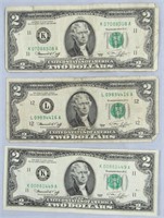 3 - US 1976 $2 TWO DOLLAR BILLS