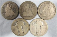 5- 1800'S SEATED & STANDING LIBERTY QUARTERS