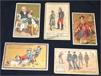 5 French Chocolate Trade Cards c.1890 1 Lot!