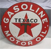 Large Texaco Gasoline Motor Oil Sign. Measures: