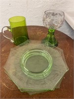 5PC Vintage Green Depression Glass