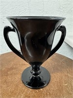 Vintage 8" Black Glass Trophy Style Vase