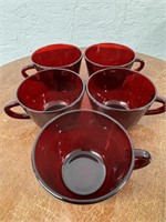 S/5 Vintage Ruby Red Glass Teacups