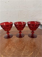 S/3 Vintage Viking Ruby Red Mount Vernon Glasses