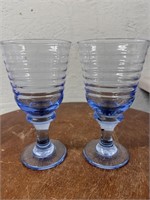 S/2 Libbey Sirrus Light Blue Wine Goblets