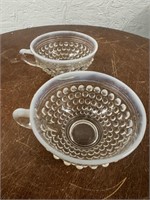 2 Vintage Opalescent Hobnail Glass Teacups