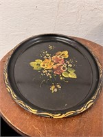 1950-60's Tole Metal Floral & Black Tray