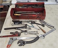 Toolbox with tools, works, pipe wrench, screw
