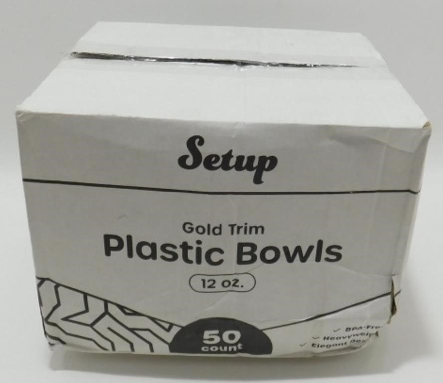 (50) 12 oz Plastic Bowls w/ Gold Rim