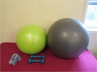 Exercise Balls(2) and Dumb bells