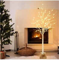 ($138) HOLILLUMA Lighted Brich Tree, 6FT 128 LED