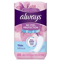 (2) 60-Pk Always Thin Dailies Liners, Unscented,