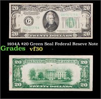 1934A $10 Green Seal Federal Reseve Note Grades vf