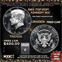 Proof 1964 Kennedy Half Dollar TOP POP! 50c Graded
