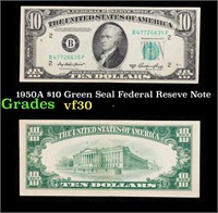 1950A $10 Green Seal Federal Reseve Note Grades vf