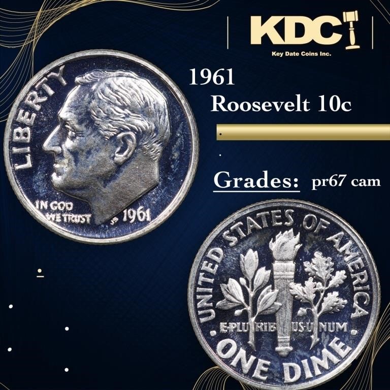 Proof 1961 Roosevelt Dime 10c Grades GEM++ Proof C