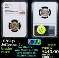 NGC 1982-p Jefferson Nickel 5c Graded ms66 By NGC