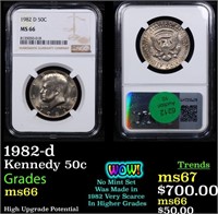 NGC 1982-d Kennedy Half Dollar 50c Graded ms66 By