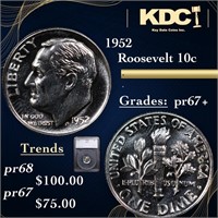 Proof 1952 Roosevelt Dime 10c Graded pr67+ BY SEGS