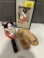 FRAMED 3-D QUILTED GEISHA GIRL WALL ART, WICKER