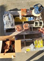 PALLET OF, BUFFER, ELETRIC CORD, LEATHER ITEMS,