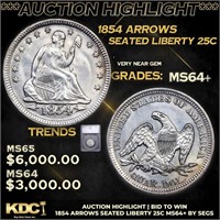 ***Auction Highlight*** 1854 arrows Seated Liberty