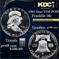 Proof 1961 Franklin Half Dollar Near TOP POP! 50c