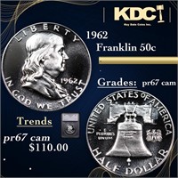 Proof 1962 Franklin Half Dollar 50c Graded pr67 ca