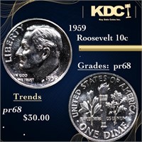 Proof 1959 Roosevelt Dime 10c Grades GEM++ Proof